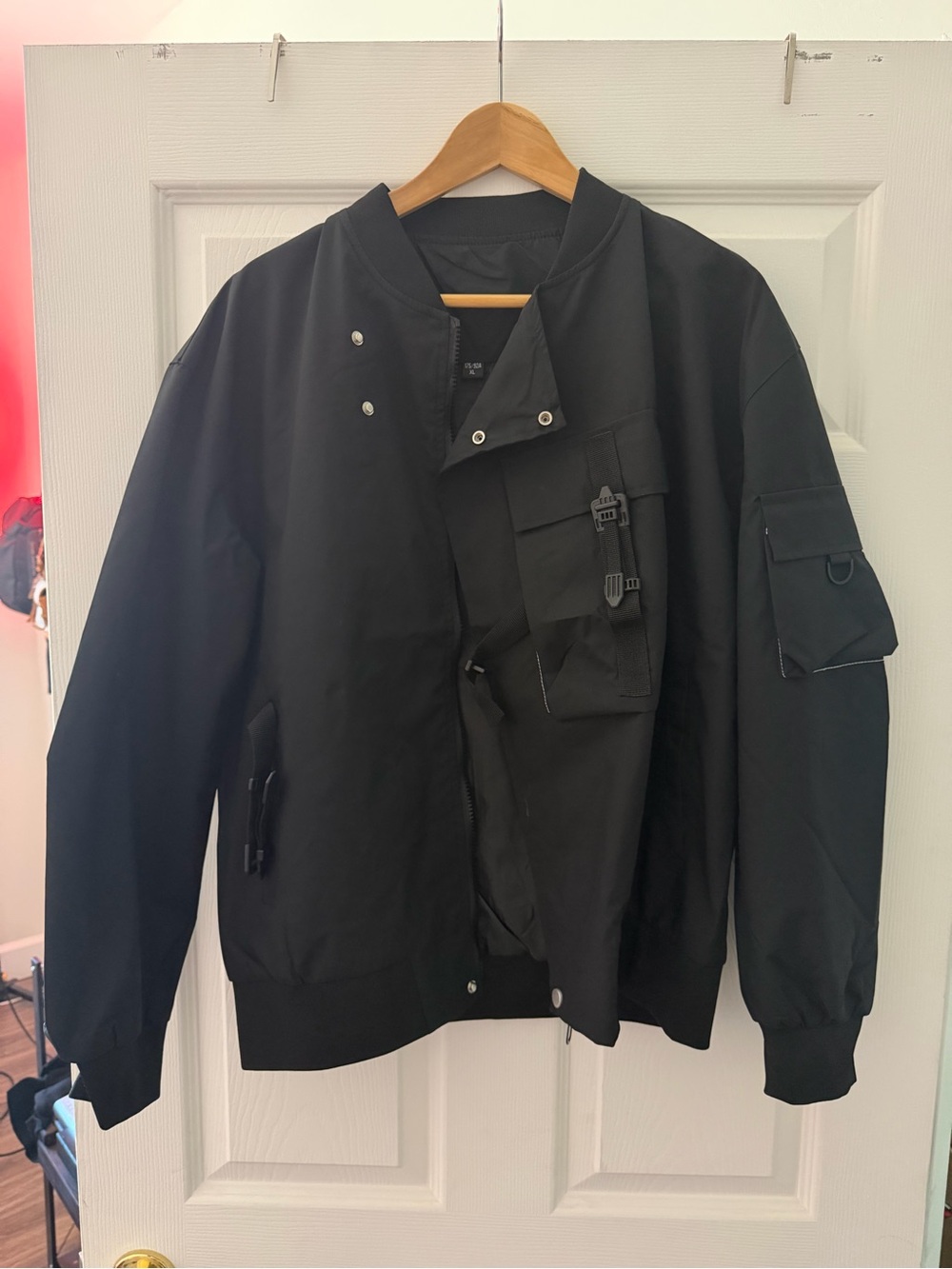 Men's Black Bomber Jacket with Utility Pockets